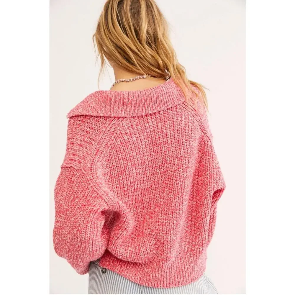 Free People Sweater Womens Medium Love This City Pink Casual Oversized Boho Knit